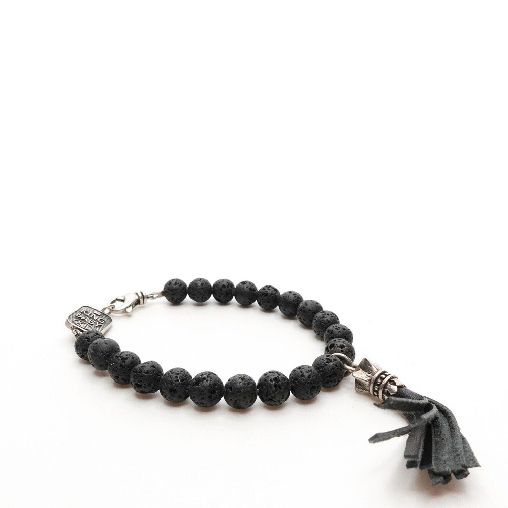 King Baby Lava Rock Leather Tassel With Star Bracelet Fine Silver .925